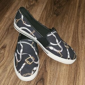 Ralph Lauren Women's Black Slip-On Chain-Print Sneakers